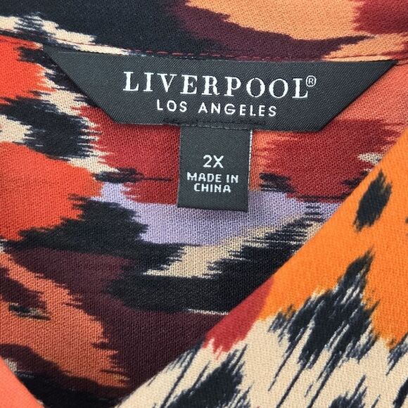 Liverpool Los Angeles 2X Button Up Down Shirt Orange Floral Office Work Business - Picture 4 of 7